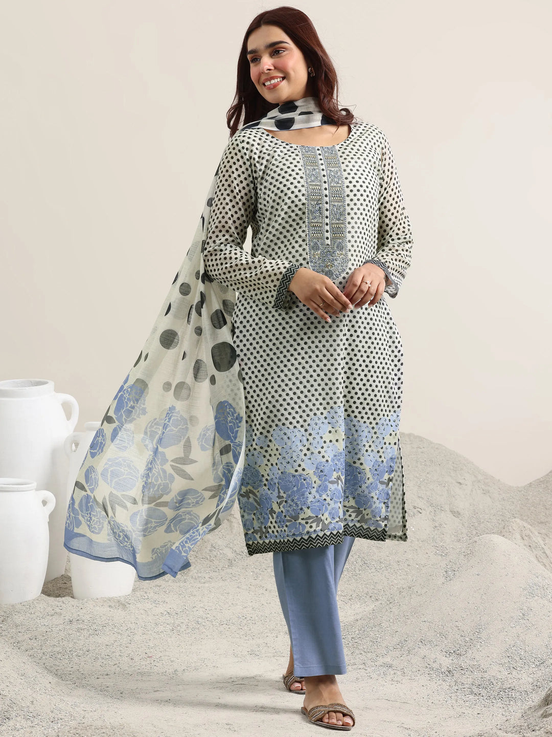  Off White Printed Linen Straight Suit With Dupatta 