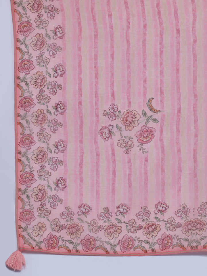 Pink Printed Cotton Straight Suit With Dupatta - Libas