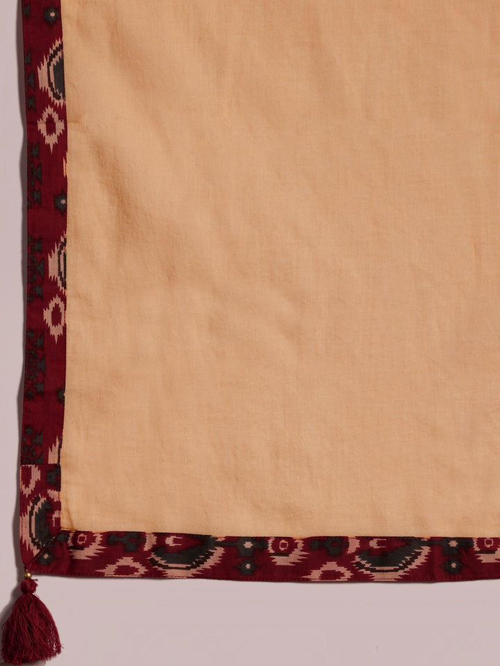 Maroon Printed Cotton Straight Suit With Dupatta - Libas