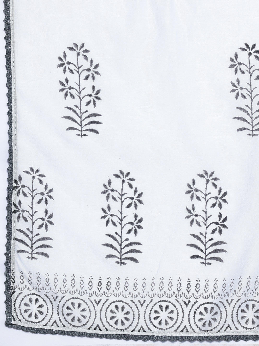 White Printed Chanderi Silk Straight Suit With Dupatta - Libas 