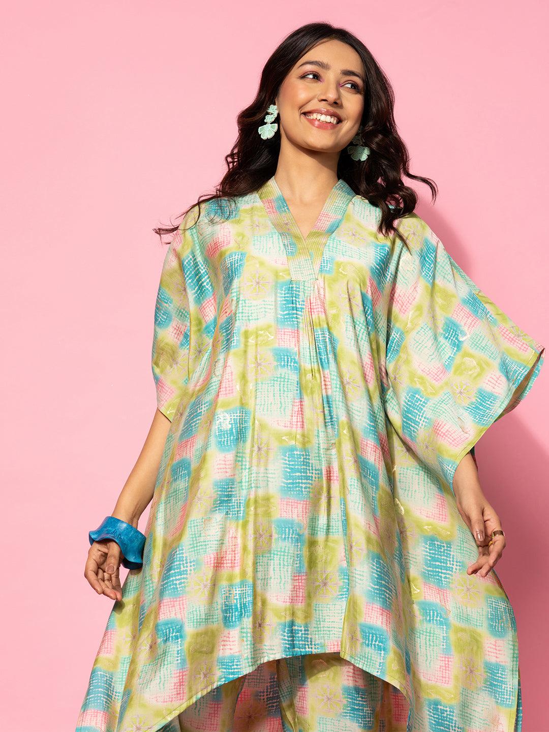 Green Printed Silk Blend Co-Ords - Libas 