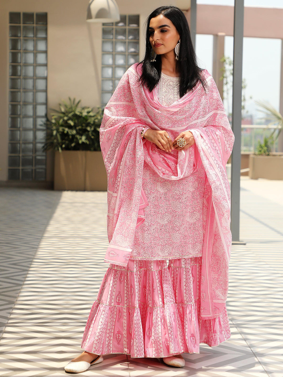 Pink Yoke Design Cotton Straight Suit With Dupatta - Libas 