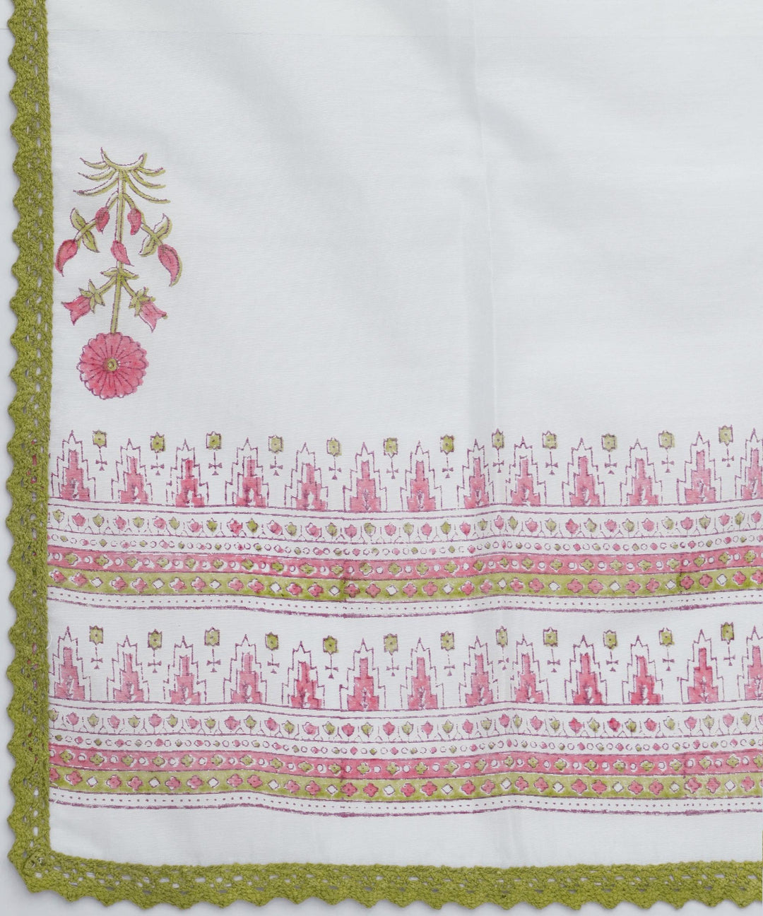 White Printed Chanderi Silk Straight Suit With Dupatta - Libas 