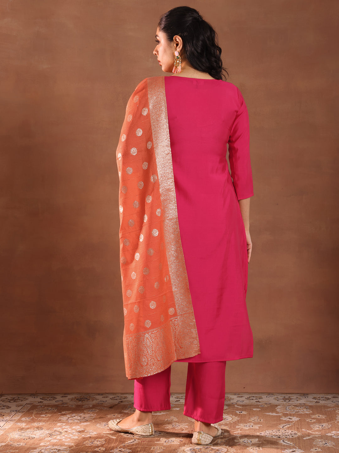  Pink Embroidered Silk Blend Straight Suit With Dupatta 