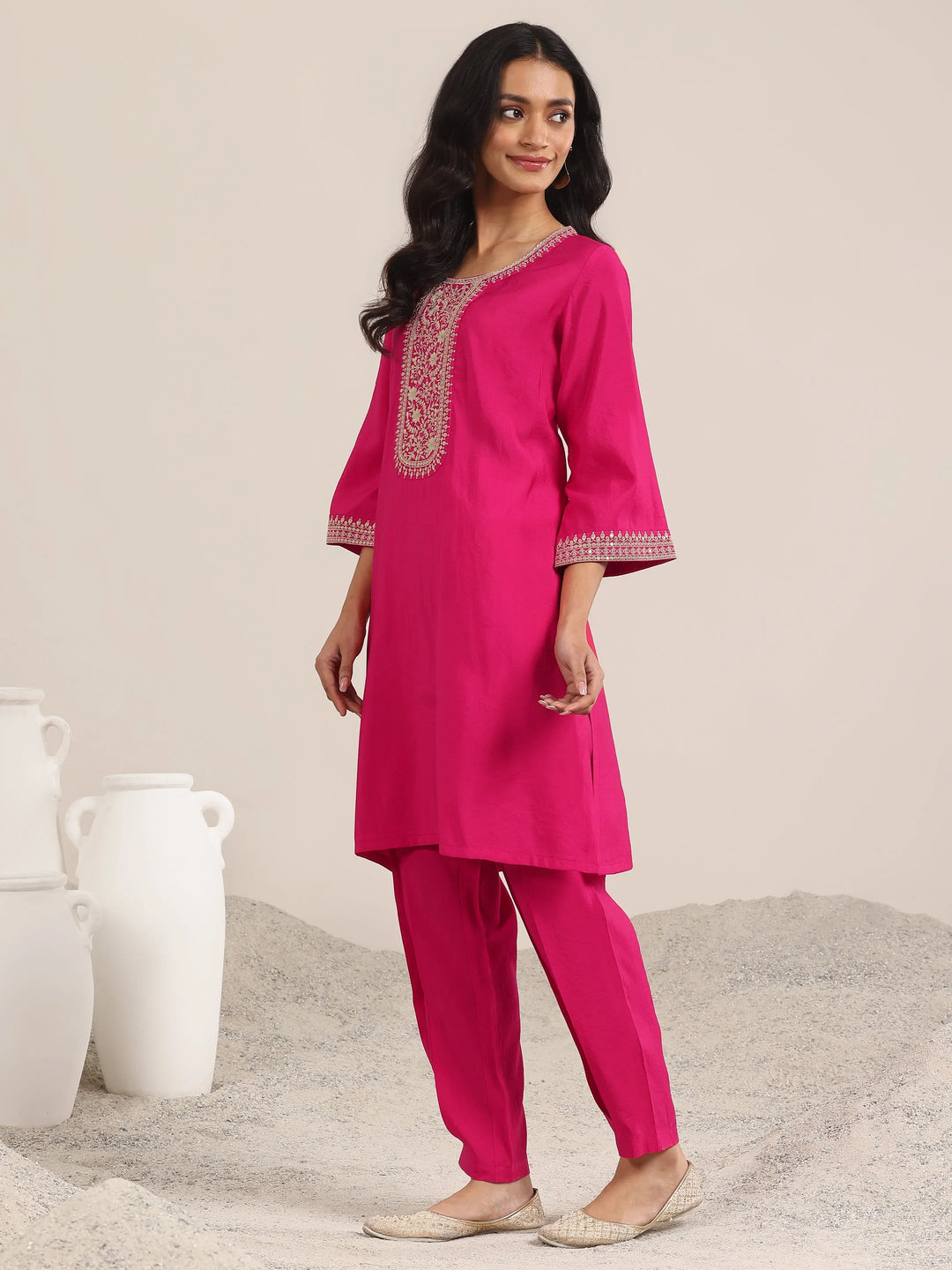  Pink Yoke Design Silk Blend Straight Suit With Dupatta 