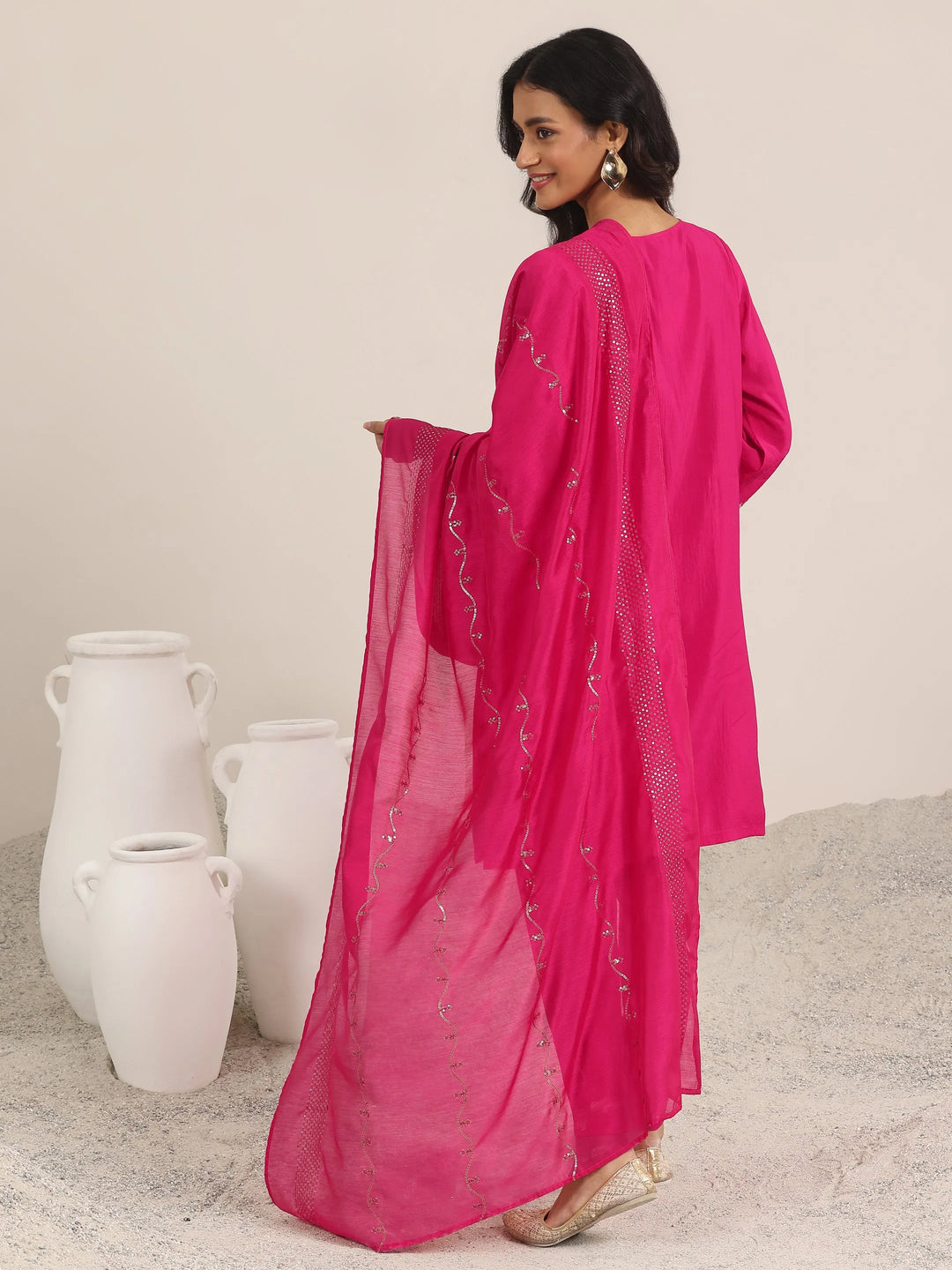  Pink Yoke Design Silk Blend Straight Suit With Dupatta 