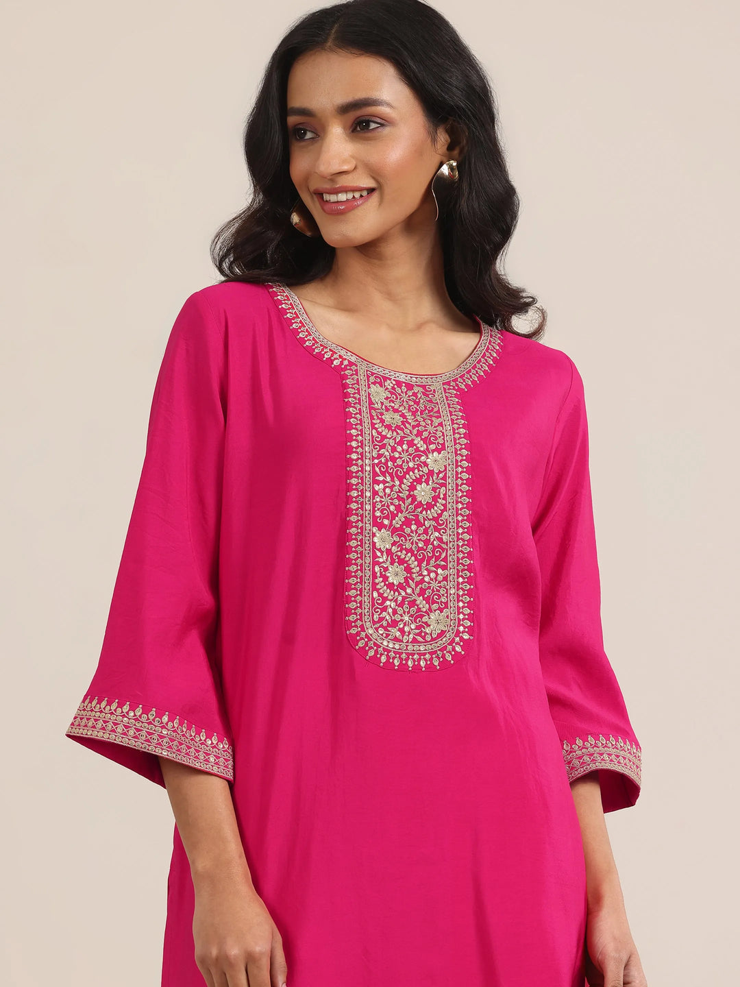  Pink Yoke Design Silk Blend Straight Suit With Dupatta 