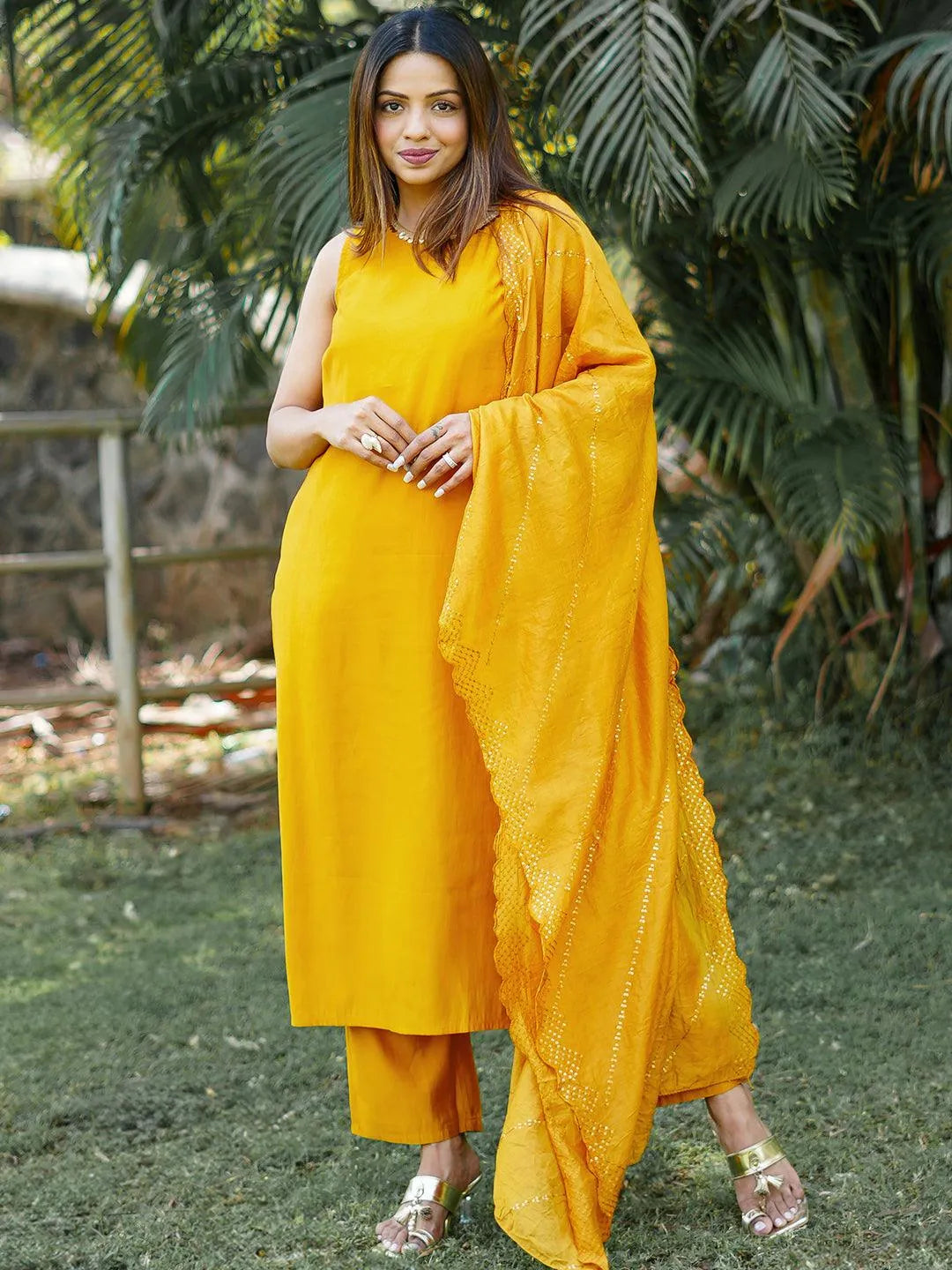 Haldi suit for bride best sale