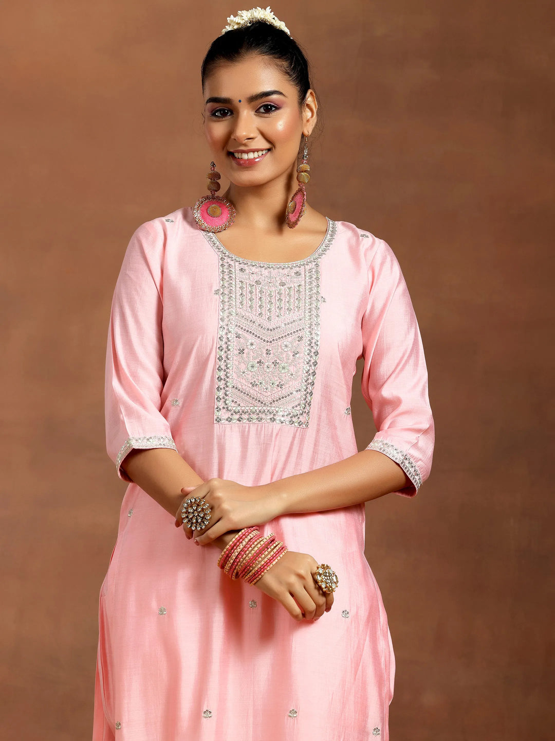  Peach Yoke Design Silk Blend Straight Suit With Dupatta 