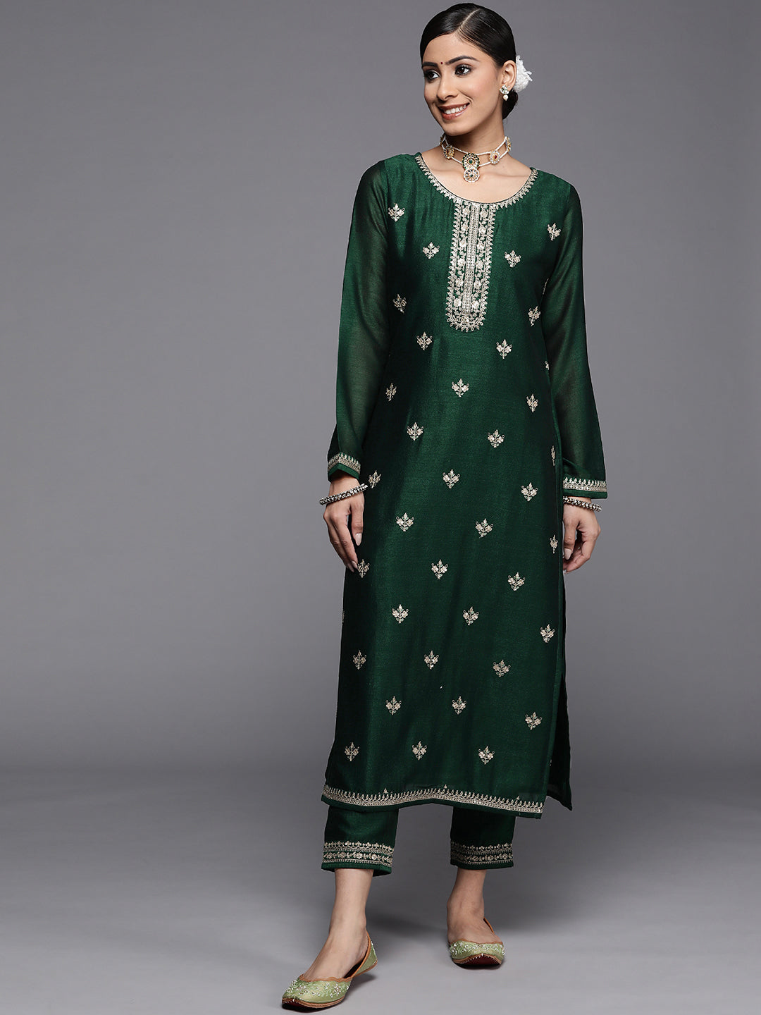  Green Yoke Design Silk Kurta 