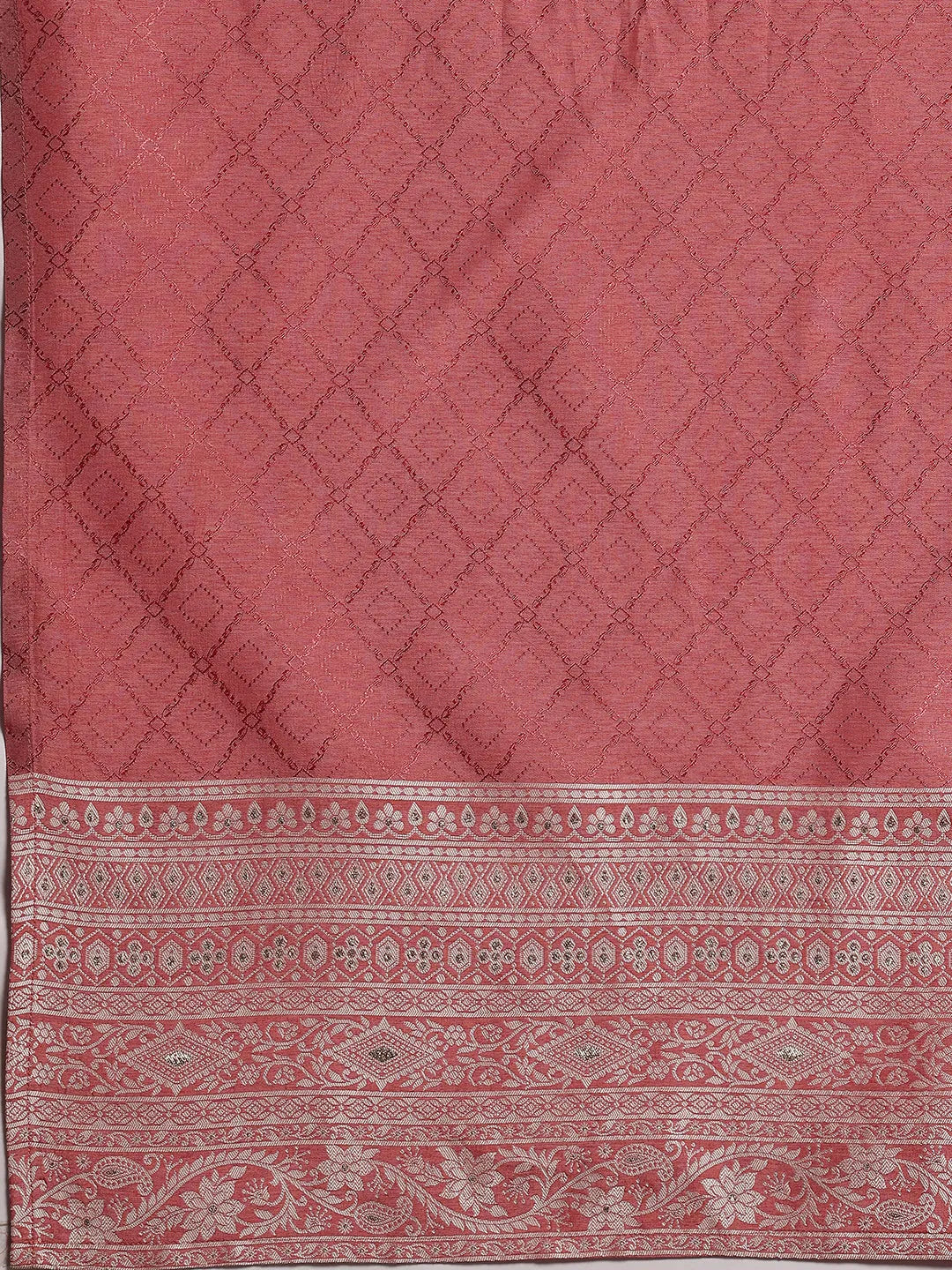  Pink Woven Design Silk Blend Straight Suit With Dupatta 