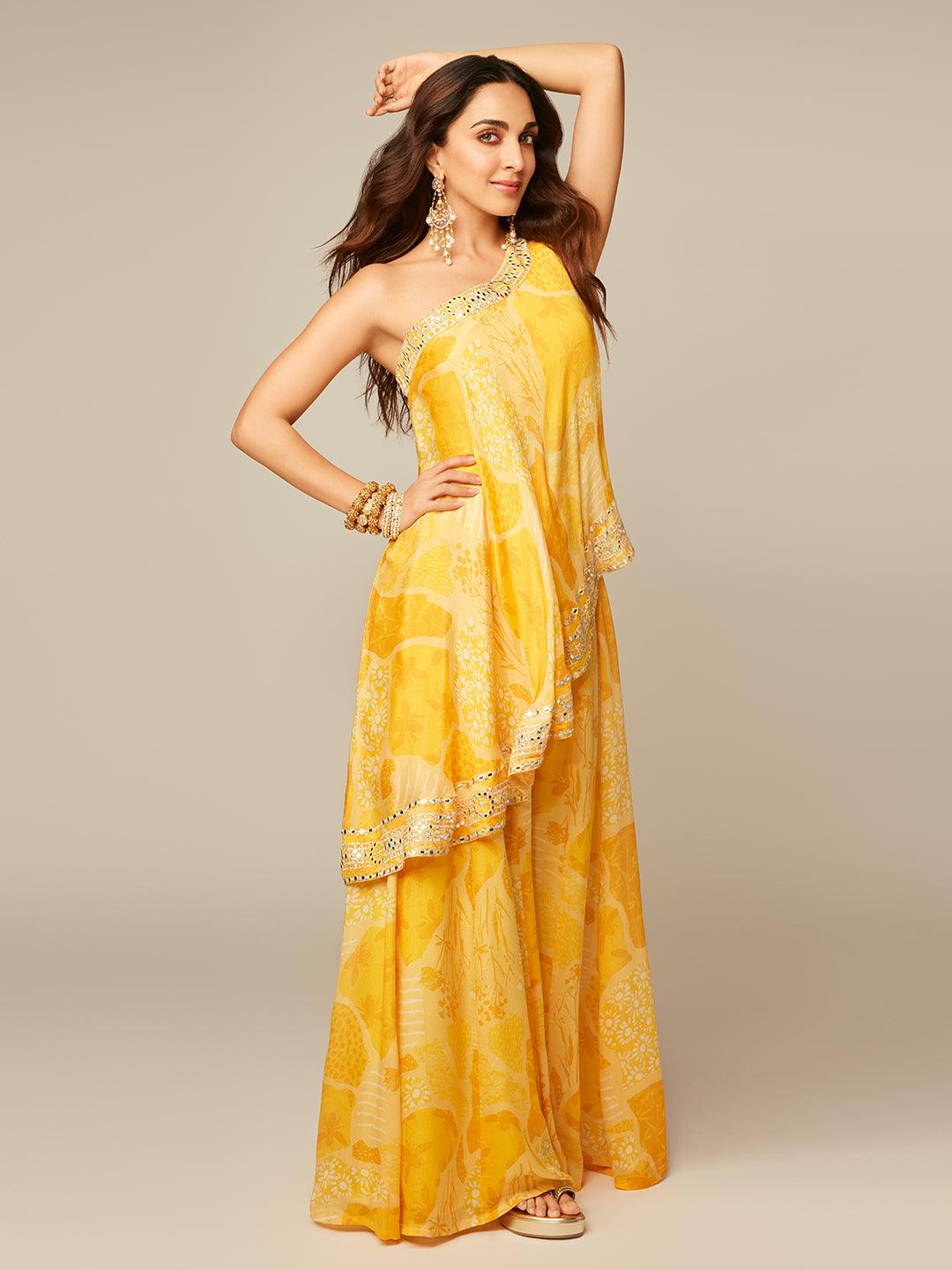 Naaz Yellow Printed Silk Blend Co-Ords - Libas 