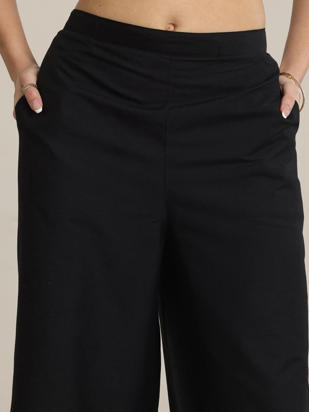  Black Solid Silk Trousers 