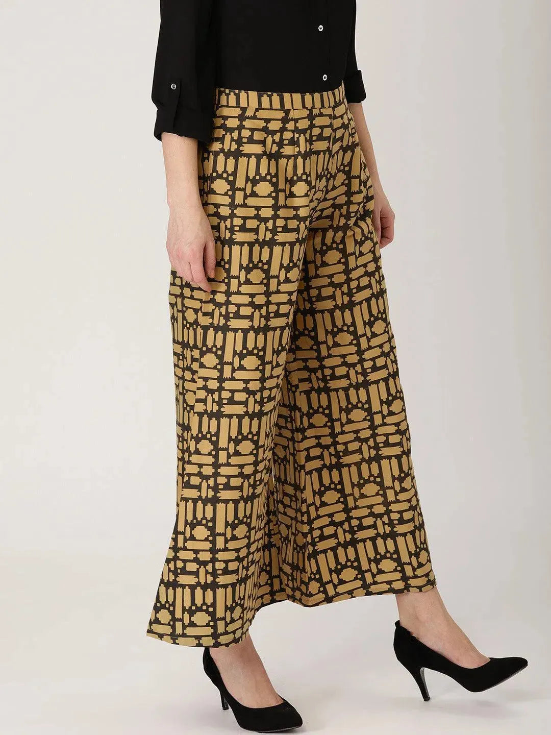 Beige Abstract Cotton Palazzos - Libas 