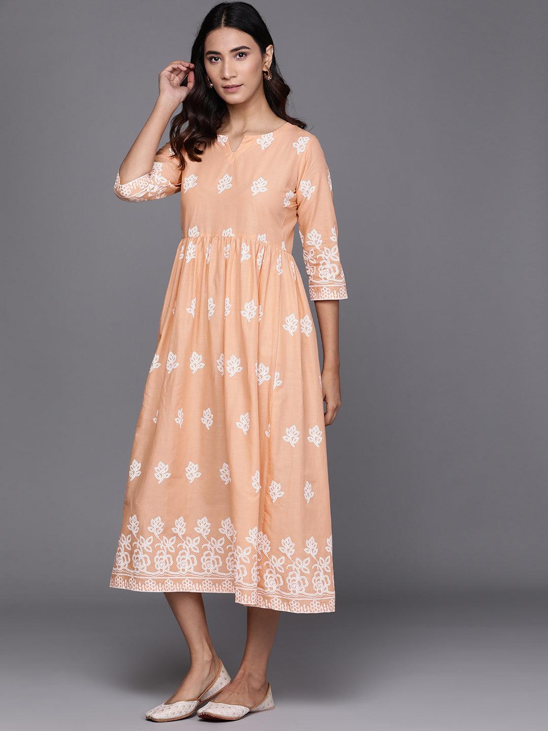 Beige Printed Cotton Dress
