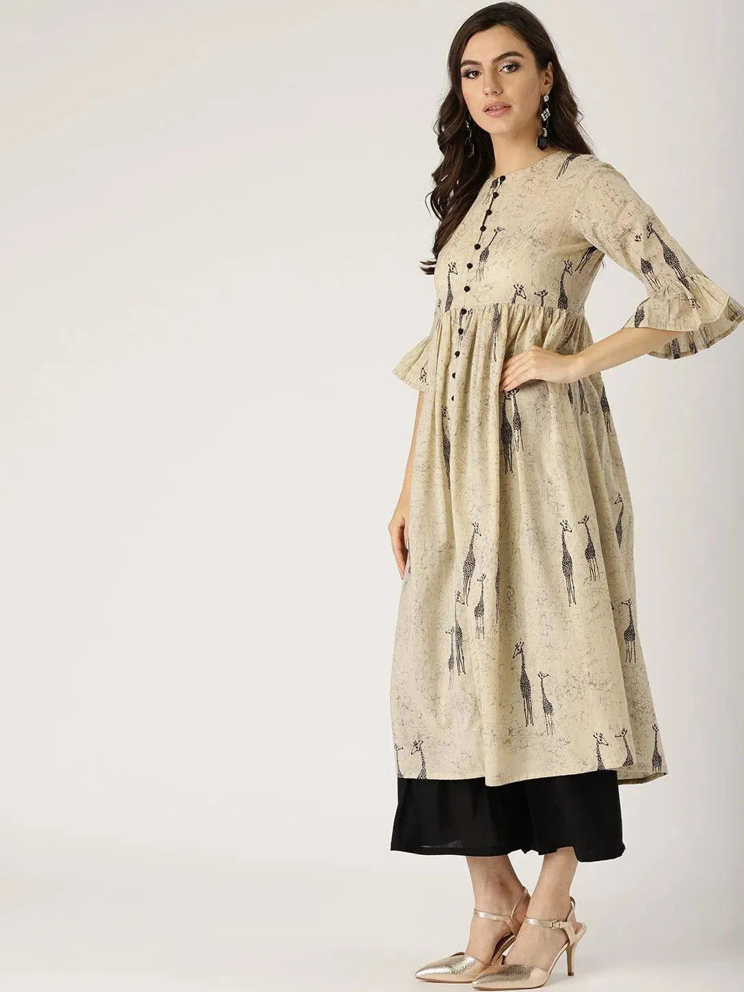 

Cotton Anarkali Kurta | Buy Beige Printed Anarkali Kurta Online | Libas