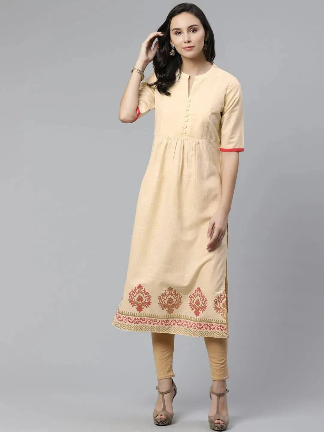 

Buy Beige Printed Cotton Kurti - 9042-XS | Libas Ethnic Wear Online