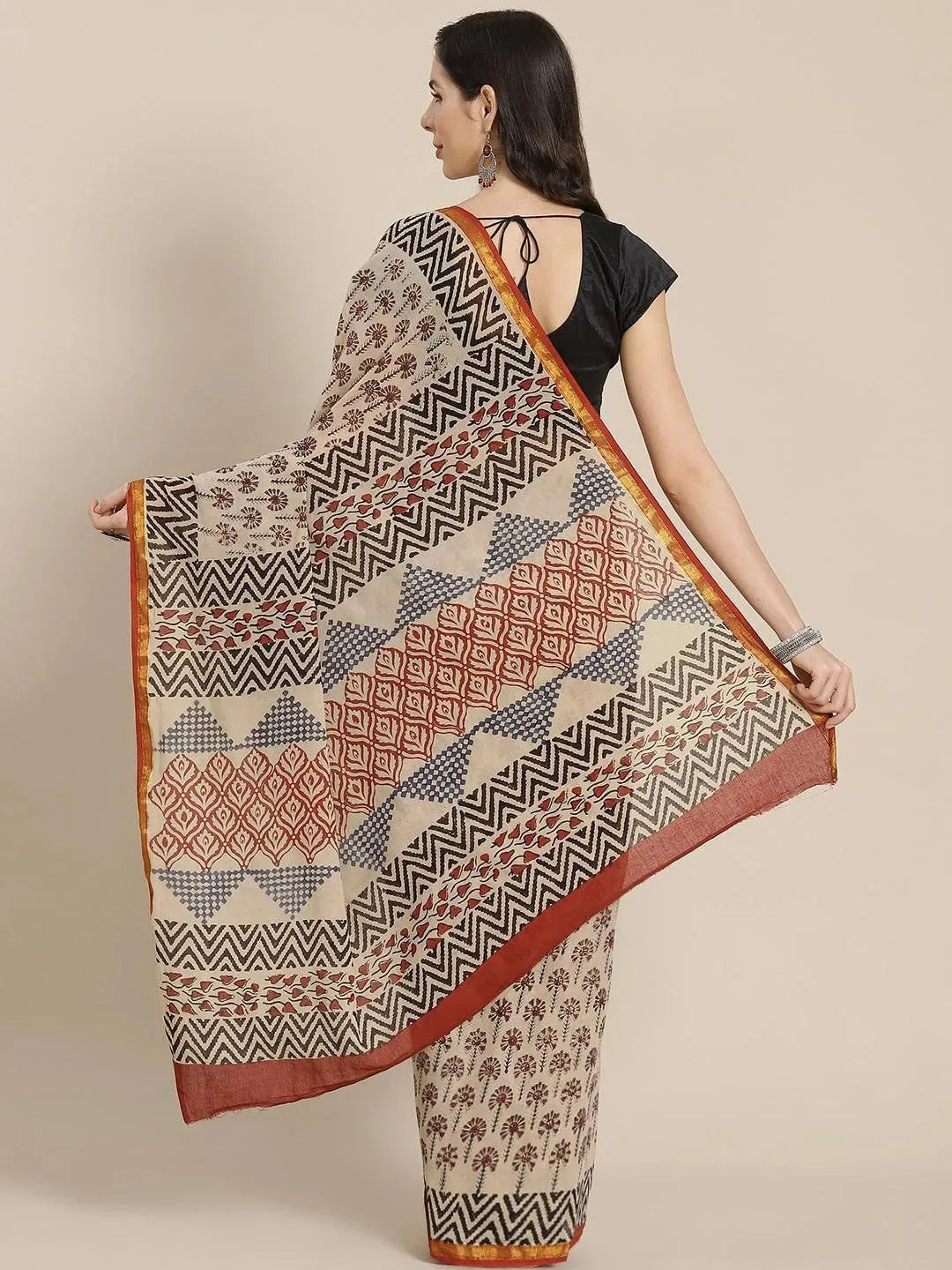 

Beige Printed Cotton Saree