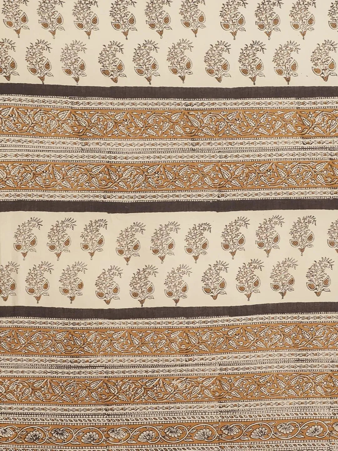 Beige Printed Cotton Saree - Libas 