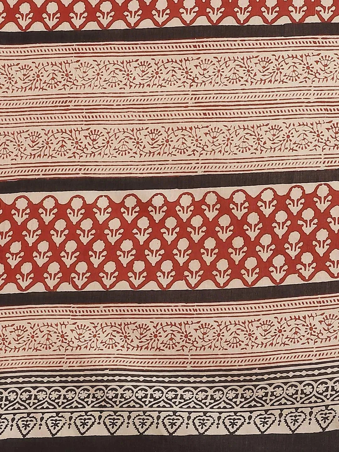 Beige Printed Cotton Saree - Libas