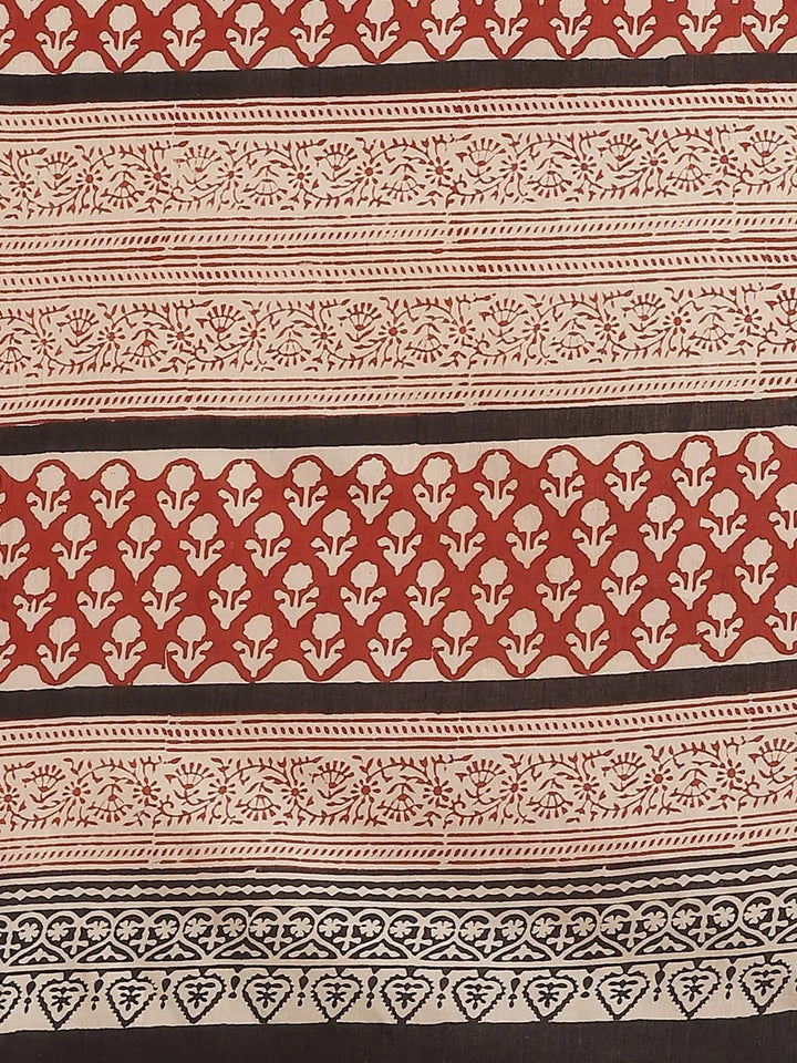 Beige Printed Cotton Saree - Libas