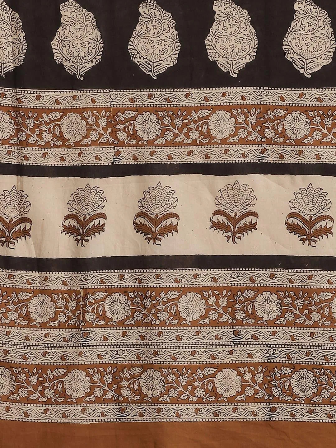 Beige Printed Cotton Saree - Libas 