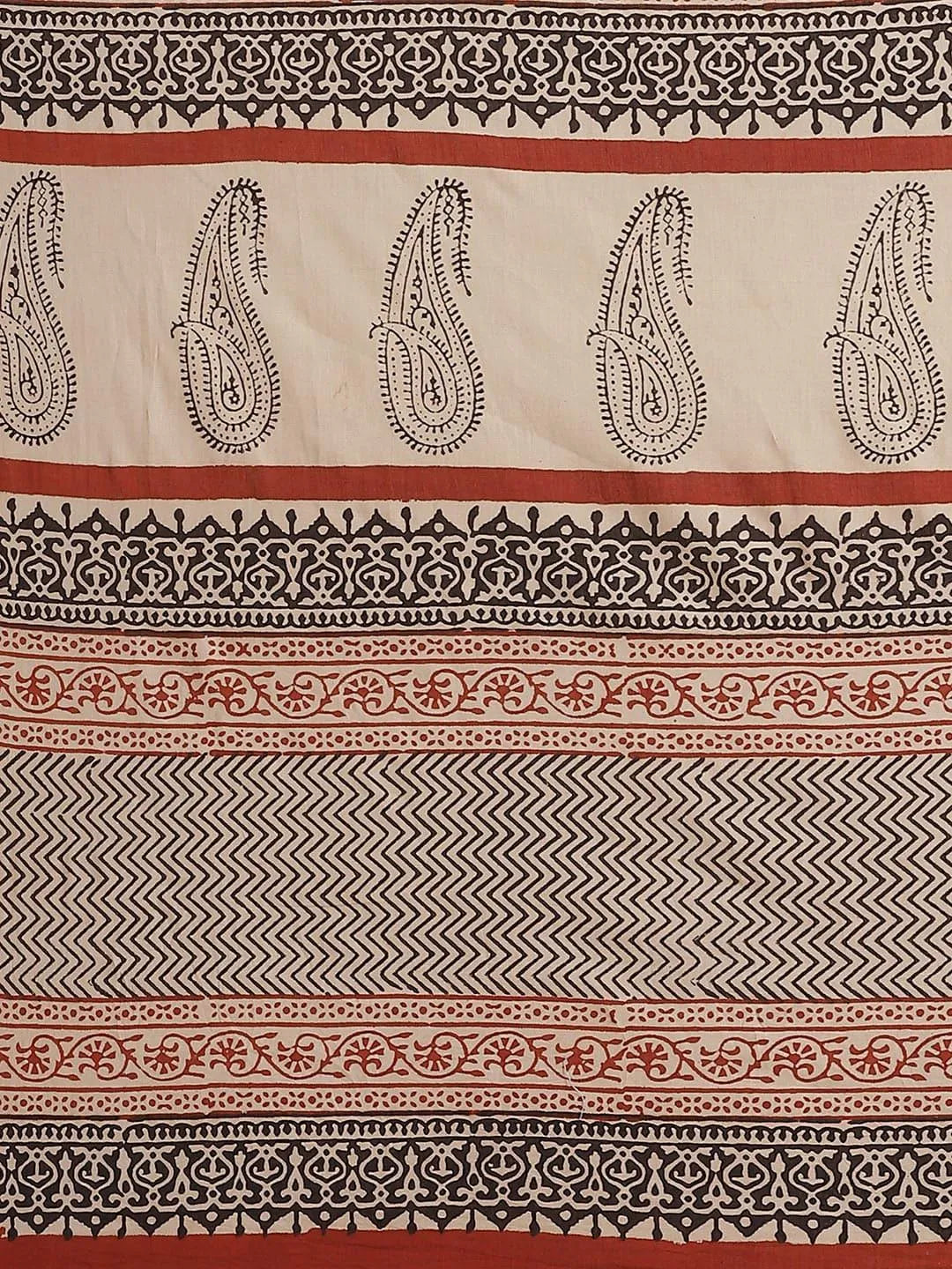 Beige Printed Cotton Saree - Libas