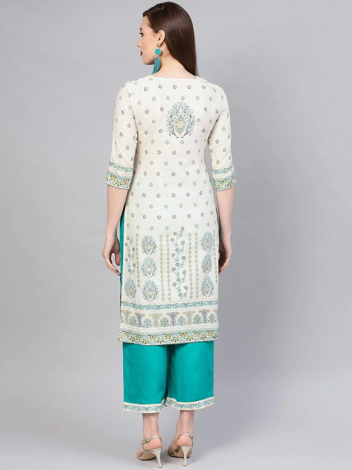 Beige Printed Cotton Kurta Set - Libas