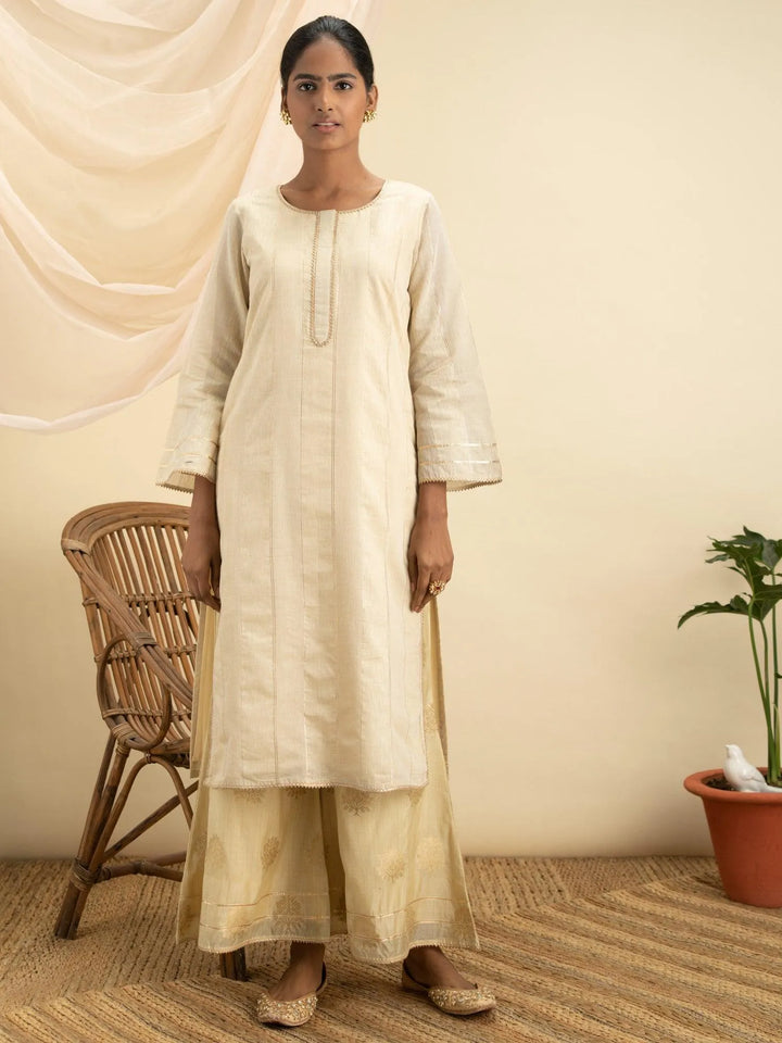 Beige Design Chanderi Silk Kurta Set - Libas