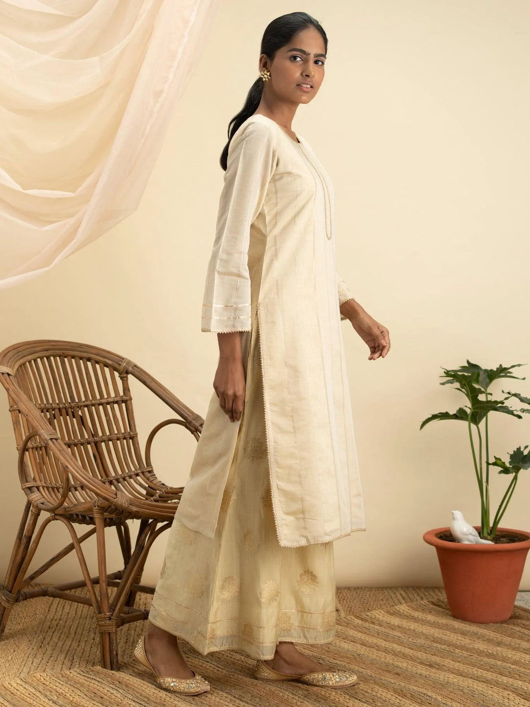 Beige Design Chanderi Silk Kurta Set - Libas 