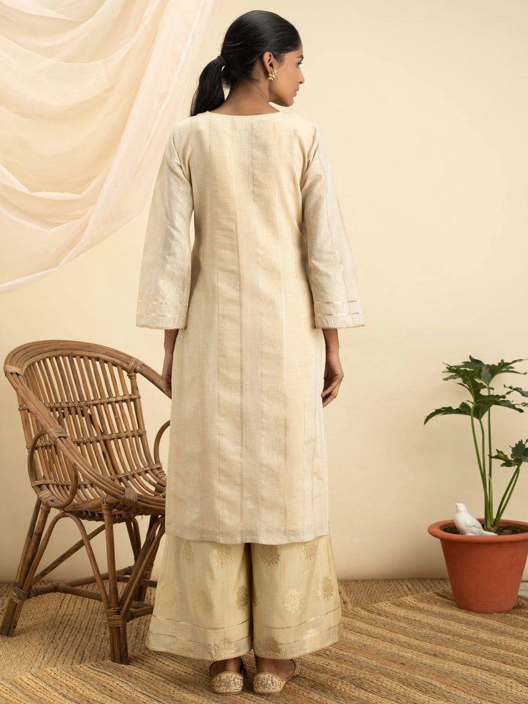 Beige Design Chanderi Silk Kurta Set - Libas 