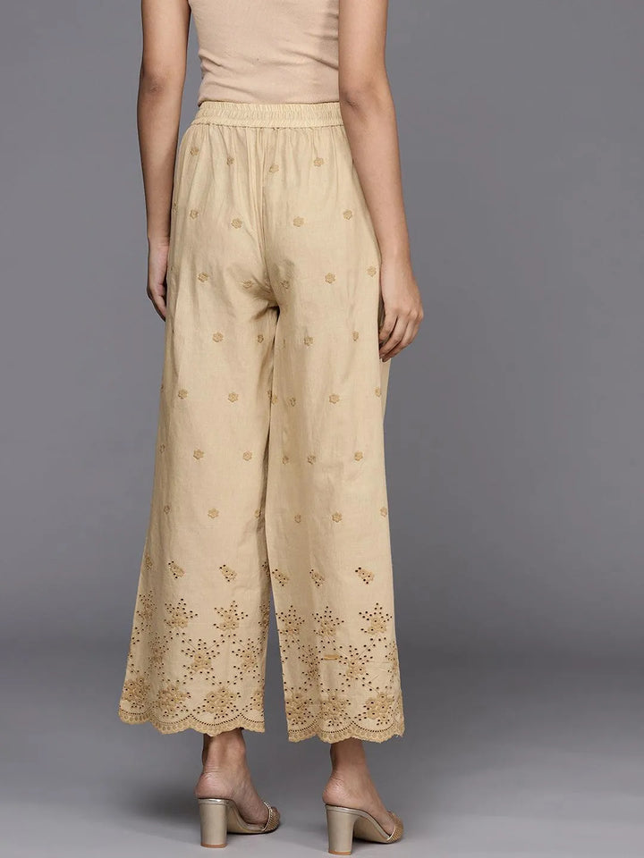 Beige Self Design Cotton Palazzos - Libas