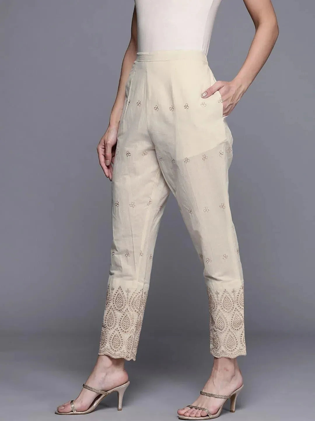 

Buy Beige Self Design Cotton Trousers - PL909O-S | Libas Ethnic Wear Online