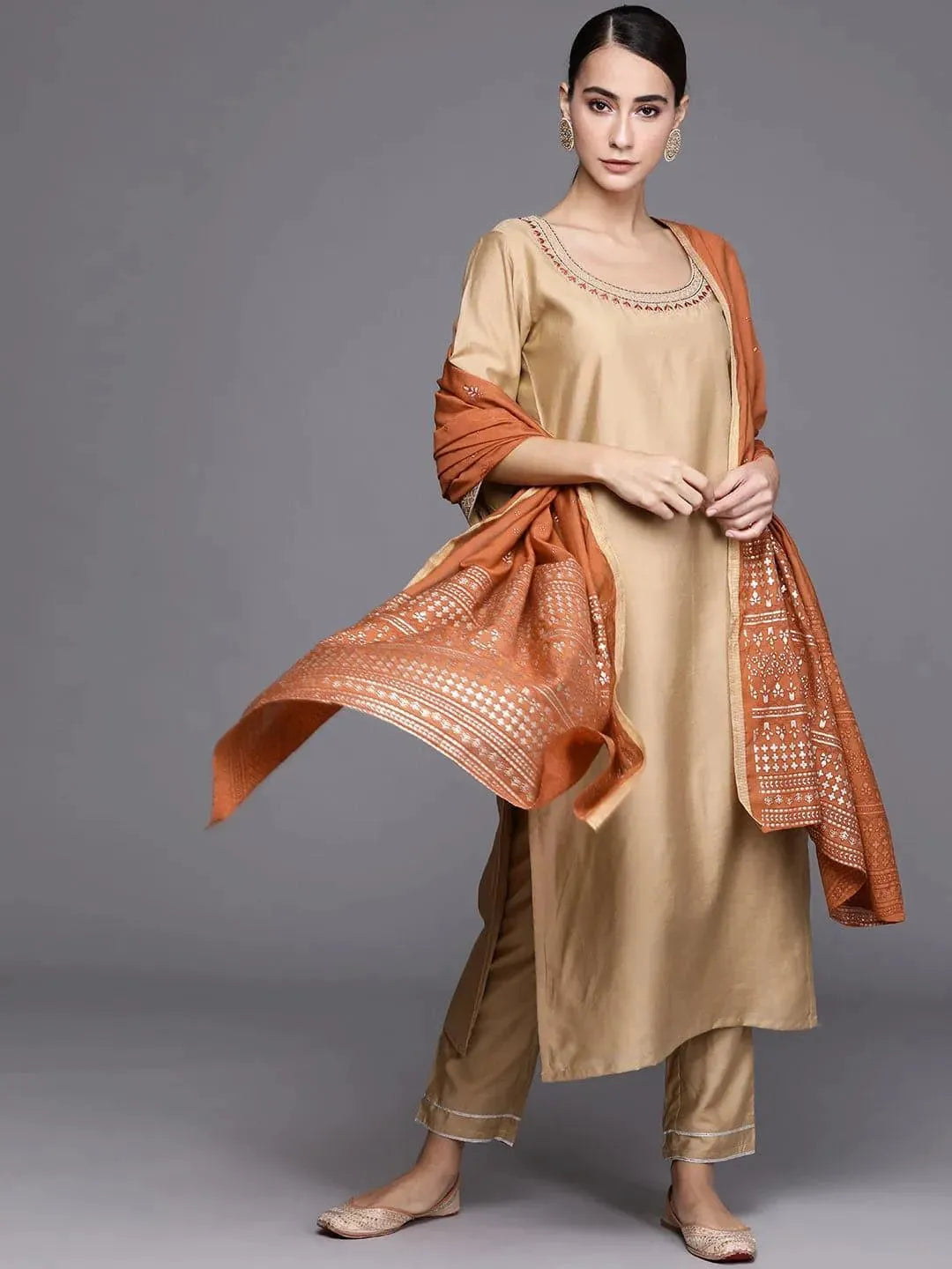 

Buy Beige Solid Chanderi Silk Suit Set - 20232O- | Libas Ethnic Wear Online