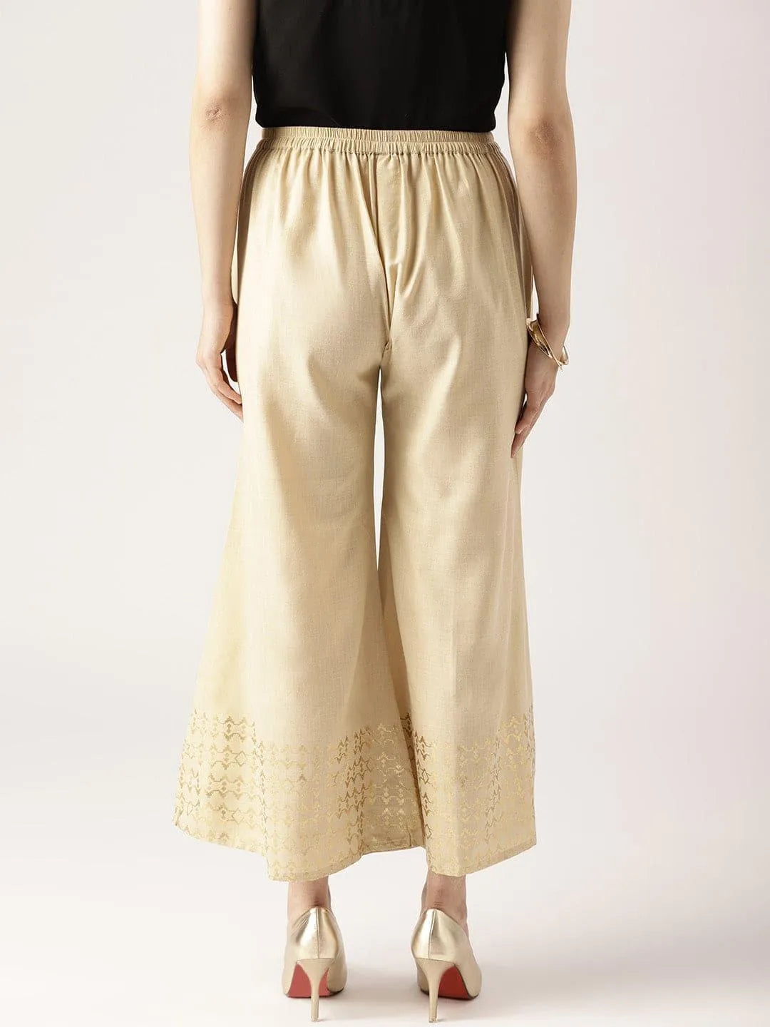 Beige Solid Cotton Palazzos - Libas 