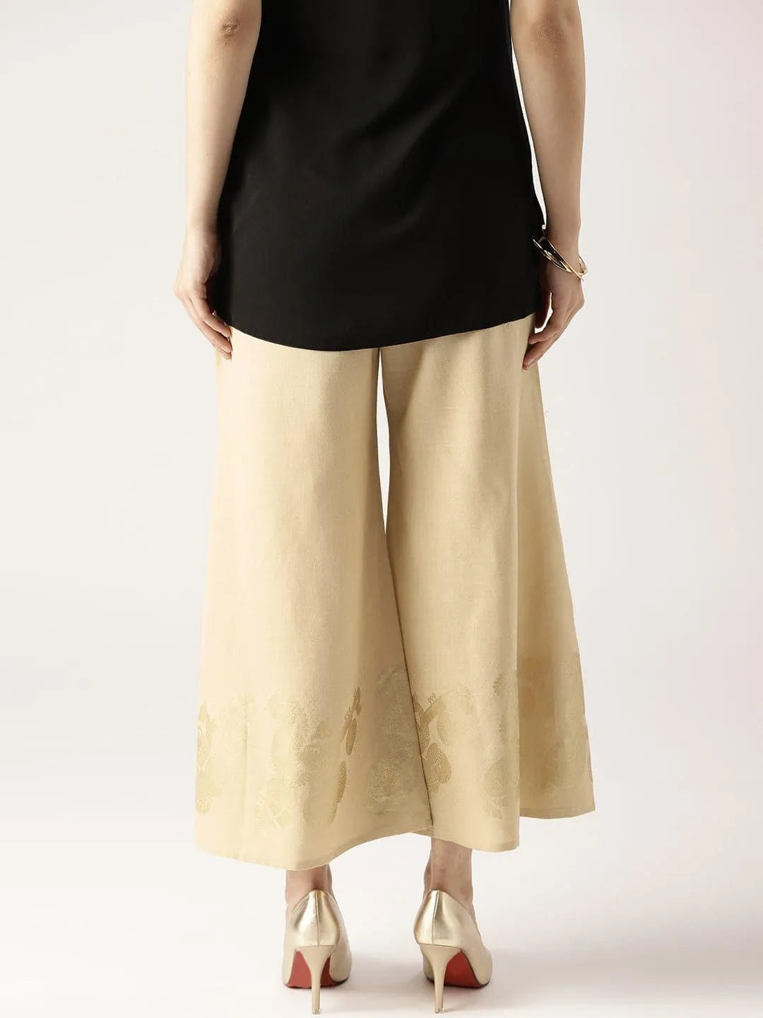 Beige Solid Cotton Palazzos - Libas