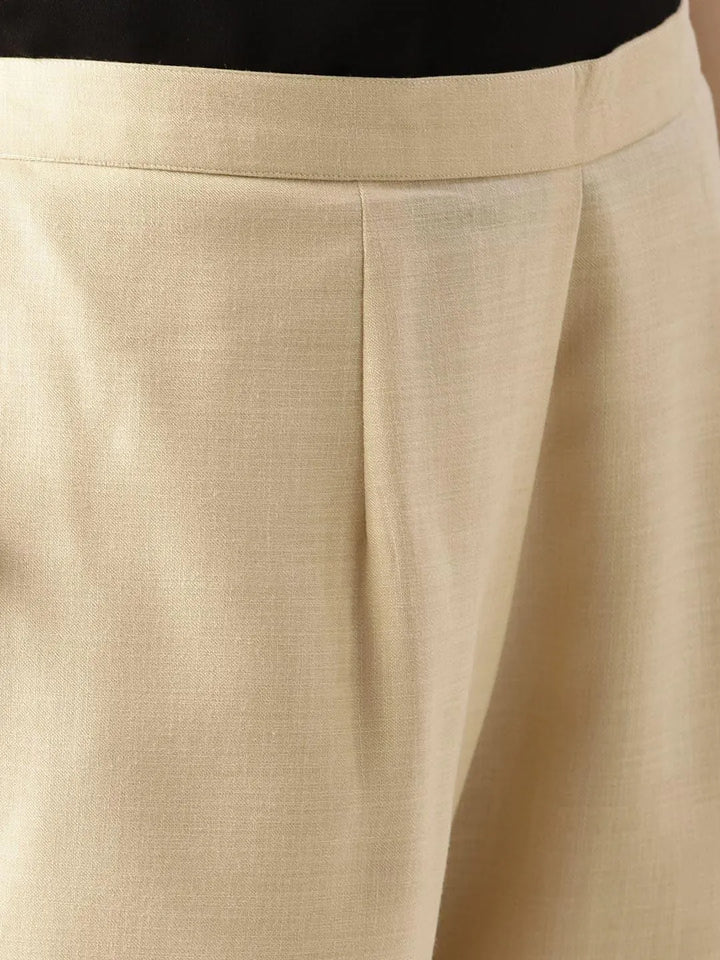 Beige Solid Cotton Palazzos - Libas