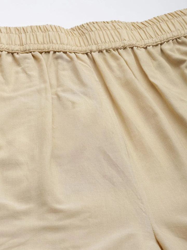 Beige Solid Cotton Palazzos - Libas