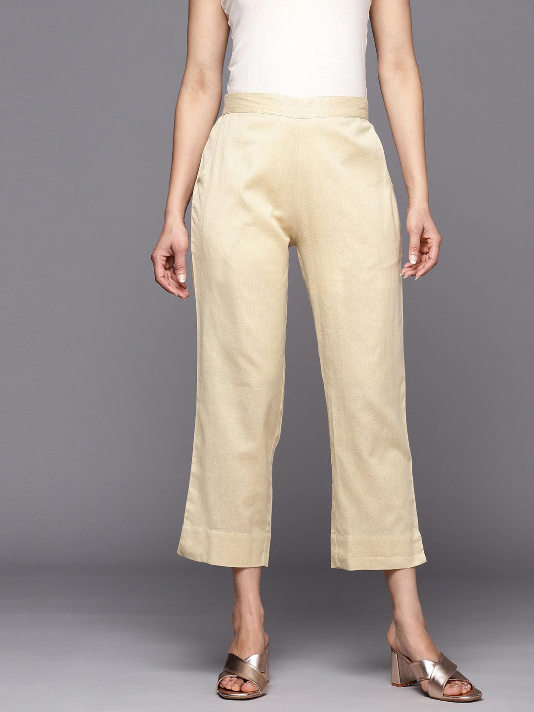 Buy Beige Solid Cotton Trousers Online at Rs.569 | Libas