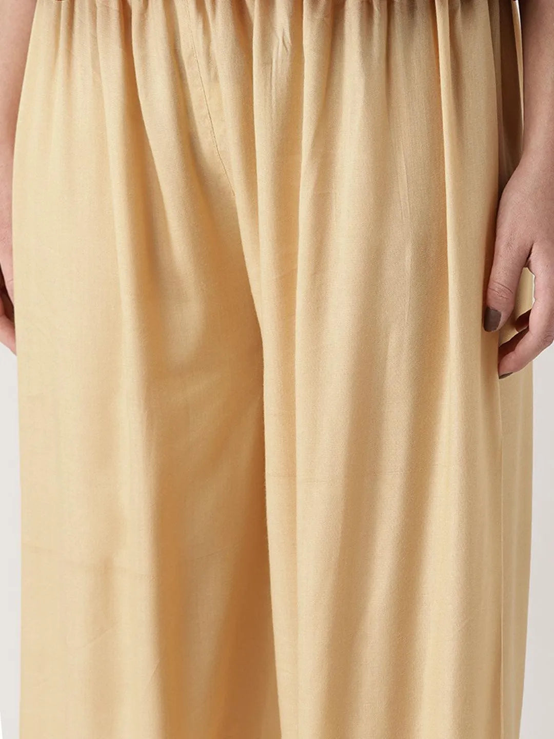 Beige Solid Rayon Palazzos - Libas