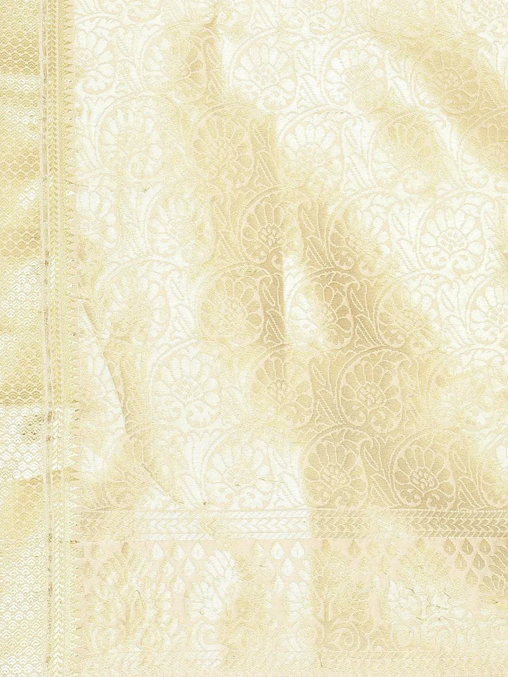 Beige Solid Silk Blend Saree - Libas