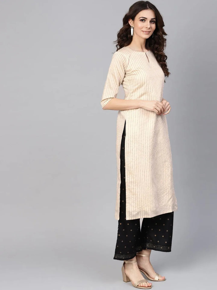 Beige Striped Chanderi Kurta - Libas