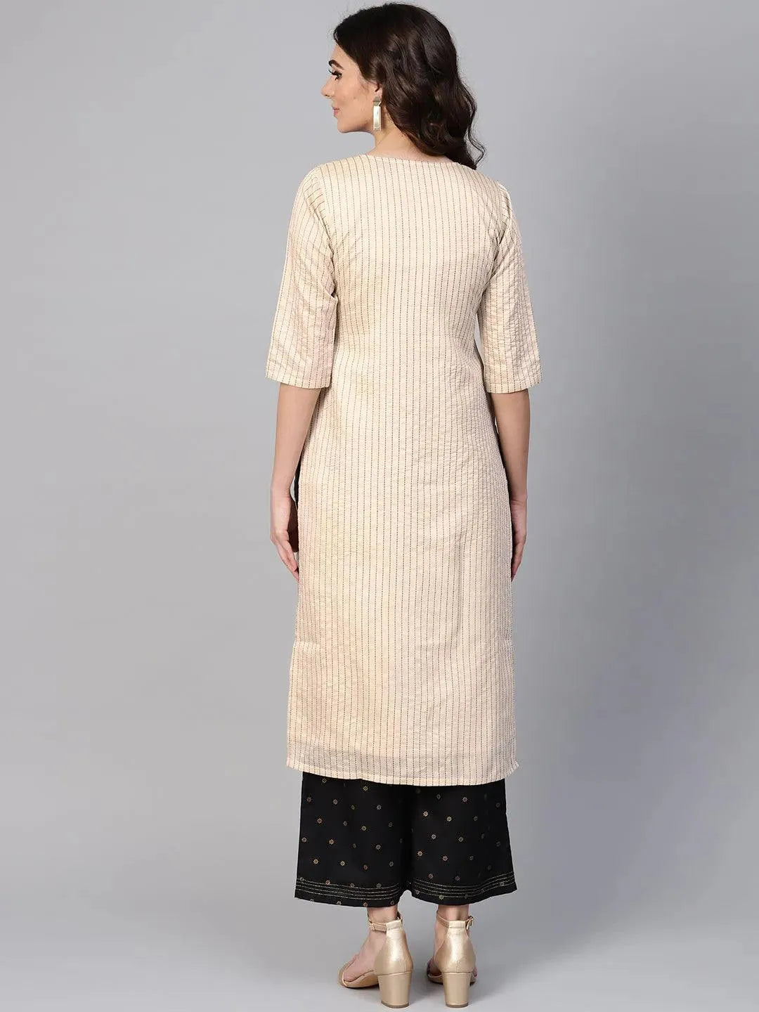 Beige Striped Chanderi Kurta - Libas