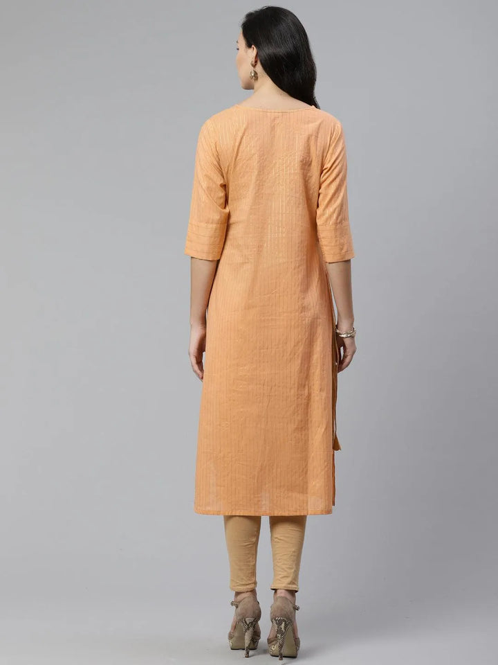 Beige Striped Cotton Kurta - Libas