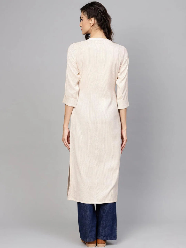 Beige Striped Rayon Kurta - Libas