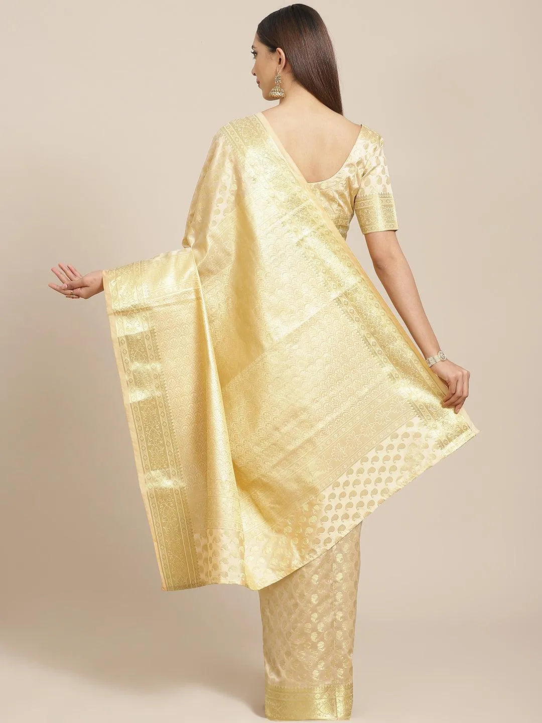 Beige Woven Design Brocade Saree - Libas 