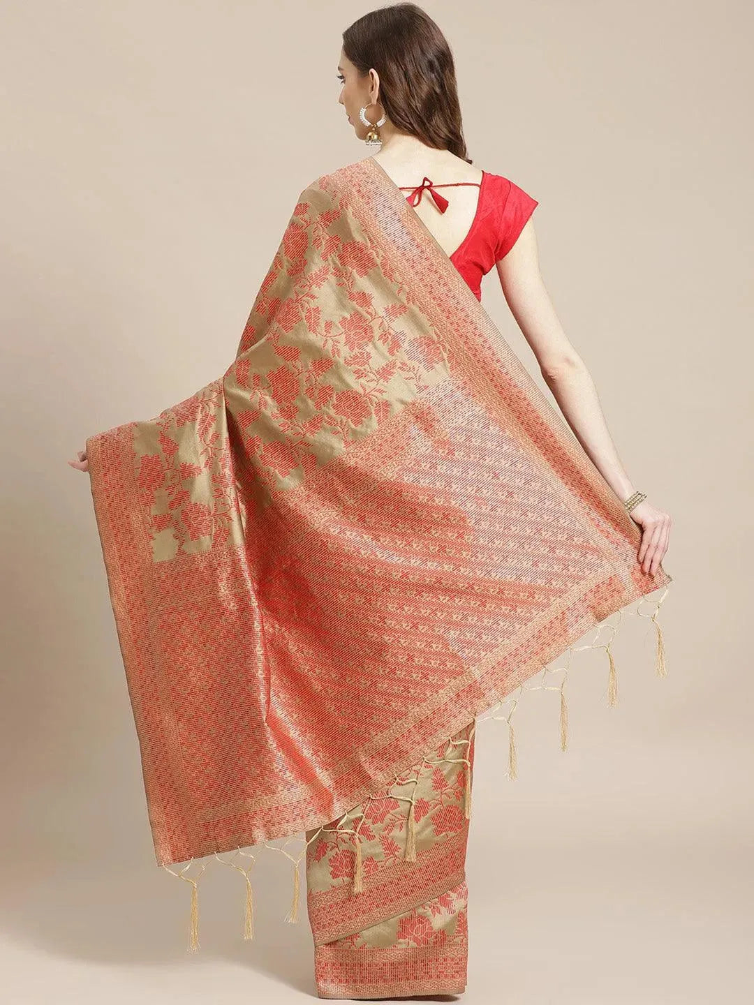 

Beige Woven Design Brocade Saree