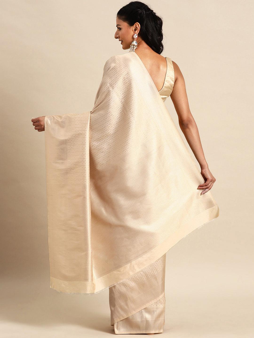 Beige Woven Design Brocade Saree - Libas