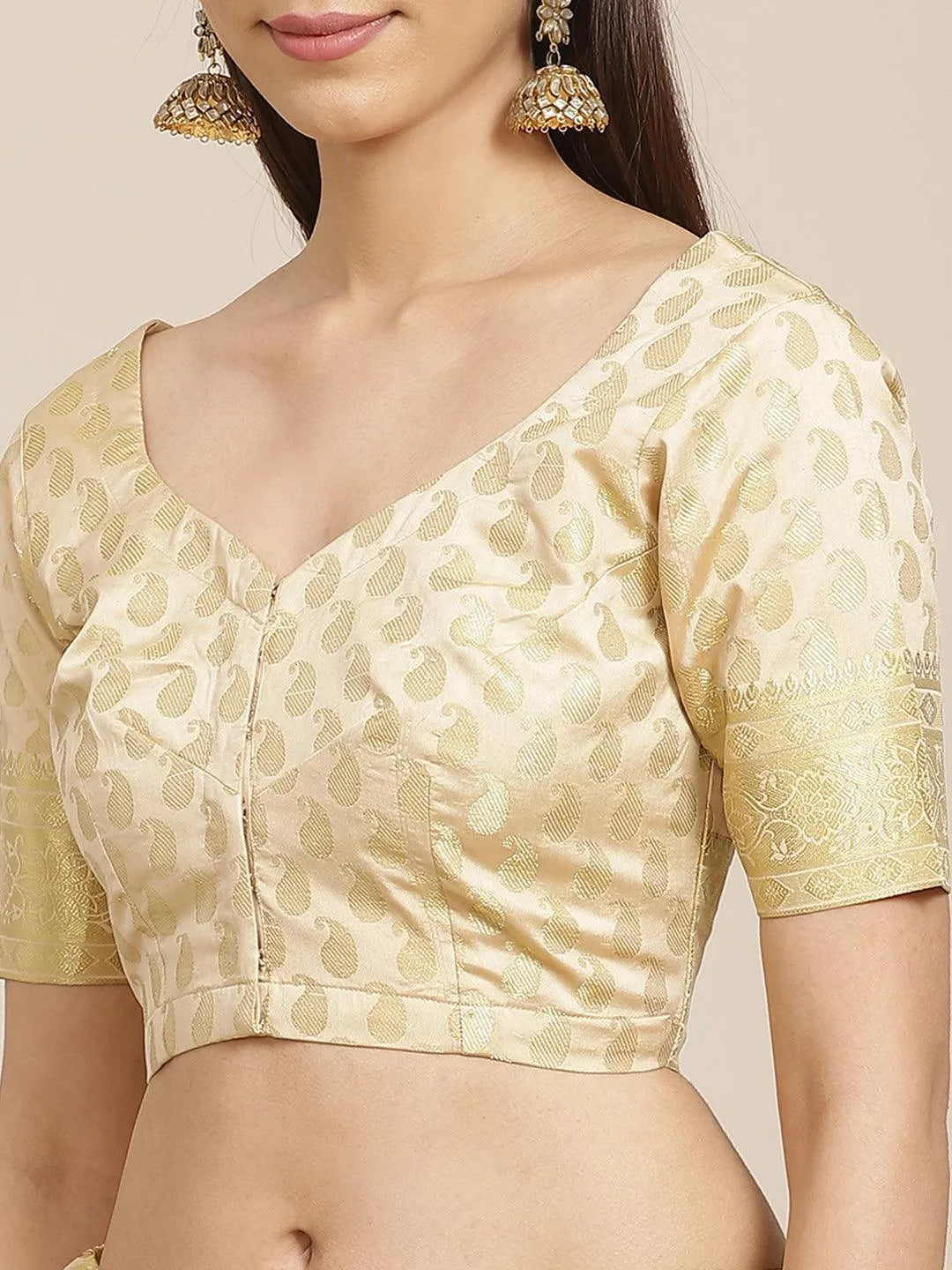 Beige Woven Design Brocade Saree - Libas 