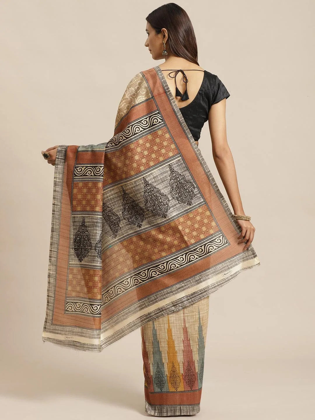 Beige Woven Design Silk Saree - Libas 